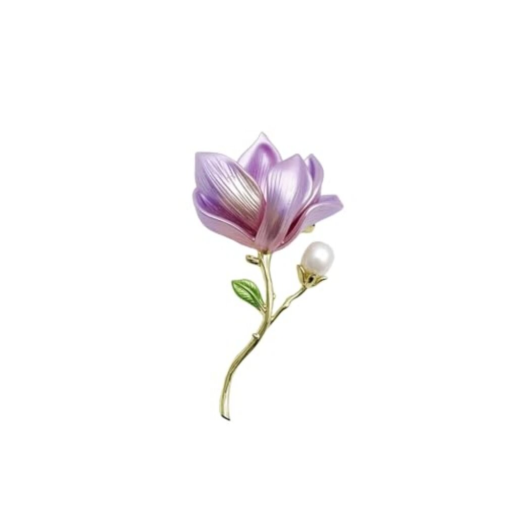 Vintage Jade Orchid Brooch with Pearl Chinese Style Magnolia Flower‎ Floral Pin